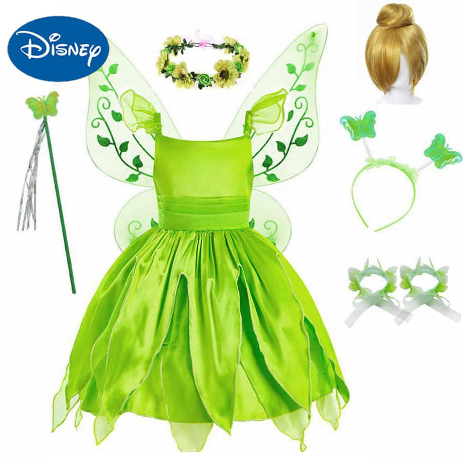 Disney Girl Flower Fairy Dress up Childrens Princess Dress with Wings Halloween Princess Costume Elf Party Little Ding Dang Bell Dress X250408