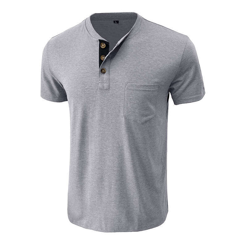 summer European American short sleeved men's Henry T-shirt round neck top new style chic and elegant clothing