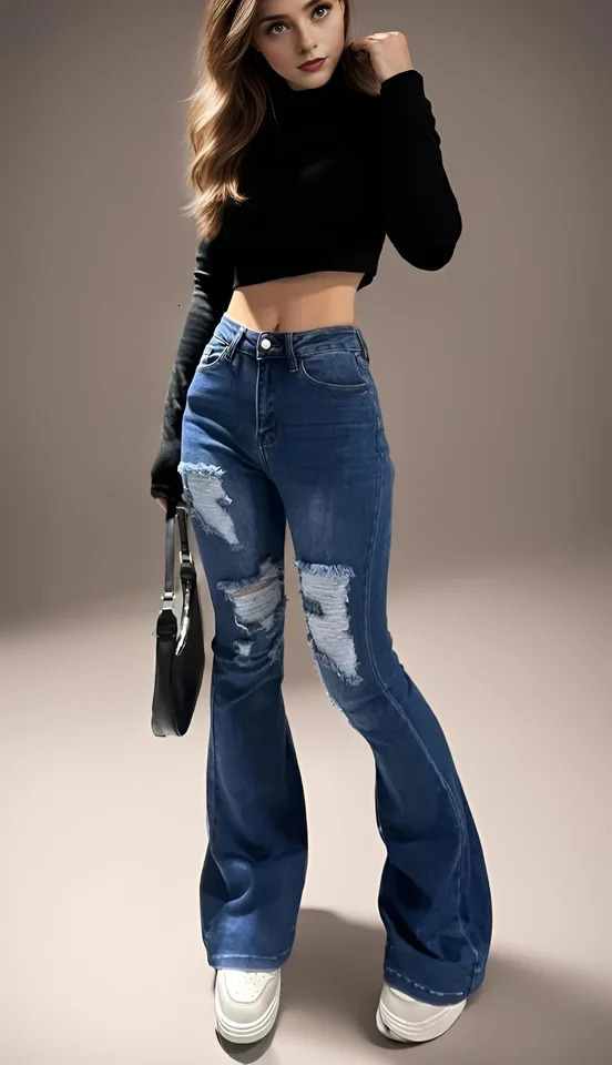 Womens Retro Slim Suitable for Spicy Girl Style Shining Jeans 250407