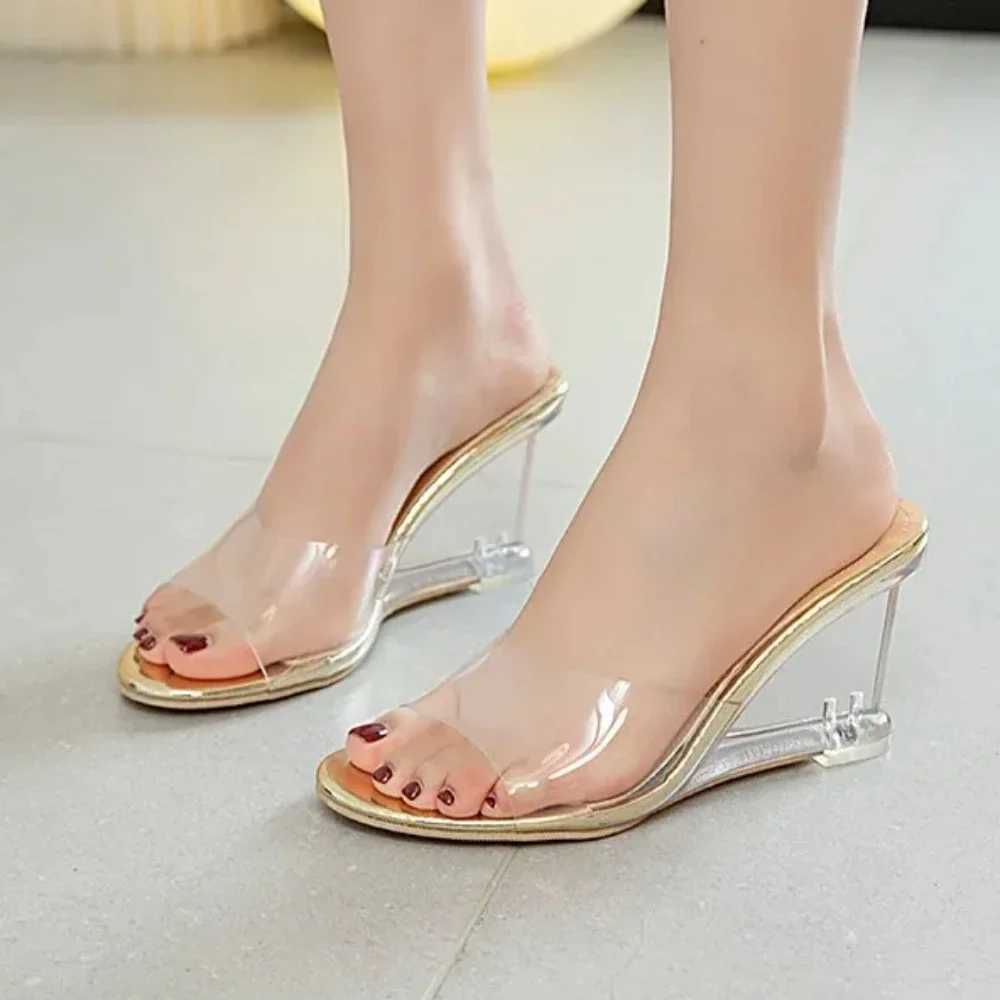 Womens summer new Fi slider - womens high heels crystal wedge shoes womens peeping toe casual sandals womens sliderXJ250407