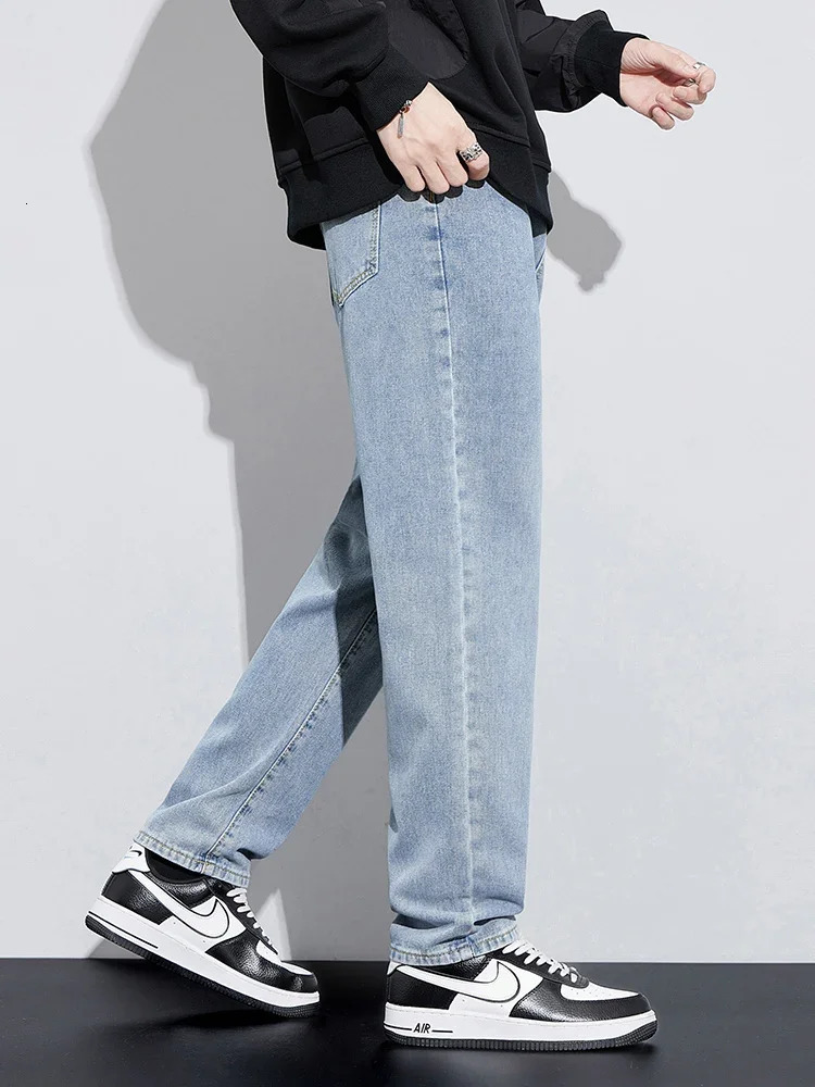 autumn mens bag jeans street fashion wide legs denim Trousers straight and comfortable casual pants 250401