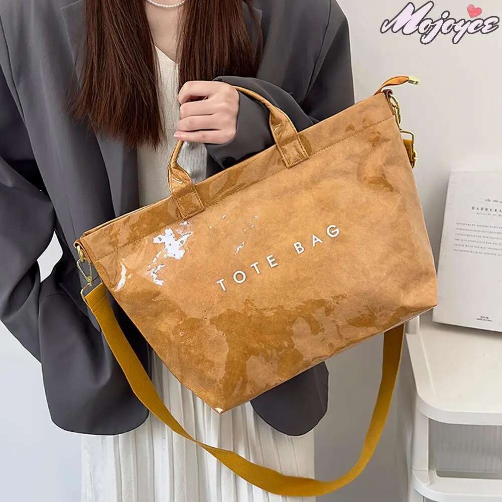 Women Top-Handle Bags Waterproof Tote PVC Kraft Handbag Large Capacity Casual Crossbody Bag Daily Work Shopping Travel Pack