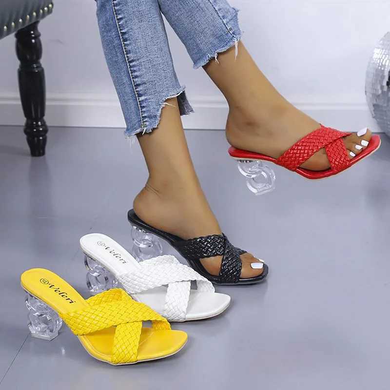 Summer womens sandals cross womens slippers sexy crystal high heels pump open toe sandals de Mujer Plus size 42 43 WSH4403XJ250407