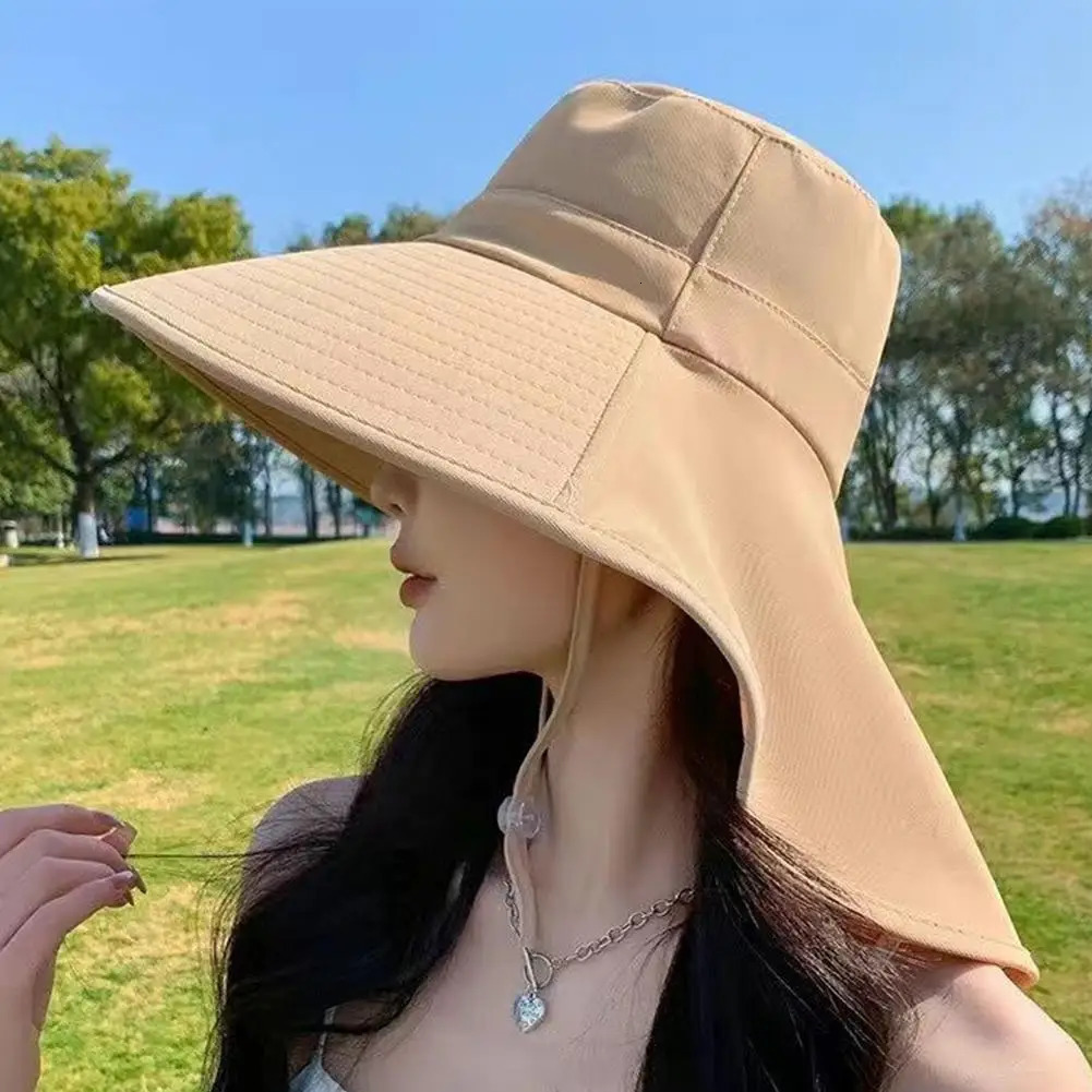 Wide Brim Sun Hat Womens UV resistant Hiking Fishermans Folding Summer Solid Beach Neck Protection Sunshade 250326