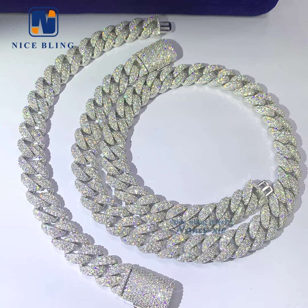 Custom Hip Hop Jewelry Iced Out 12mm Moon Shape Style Moissanite Diamond 925 Sterling Silver Cuban Link Chain for Men
