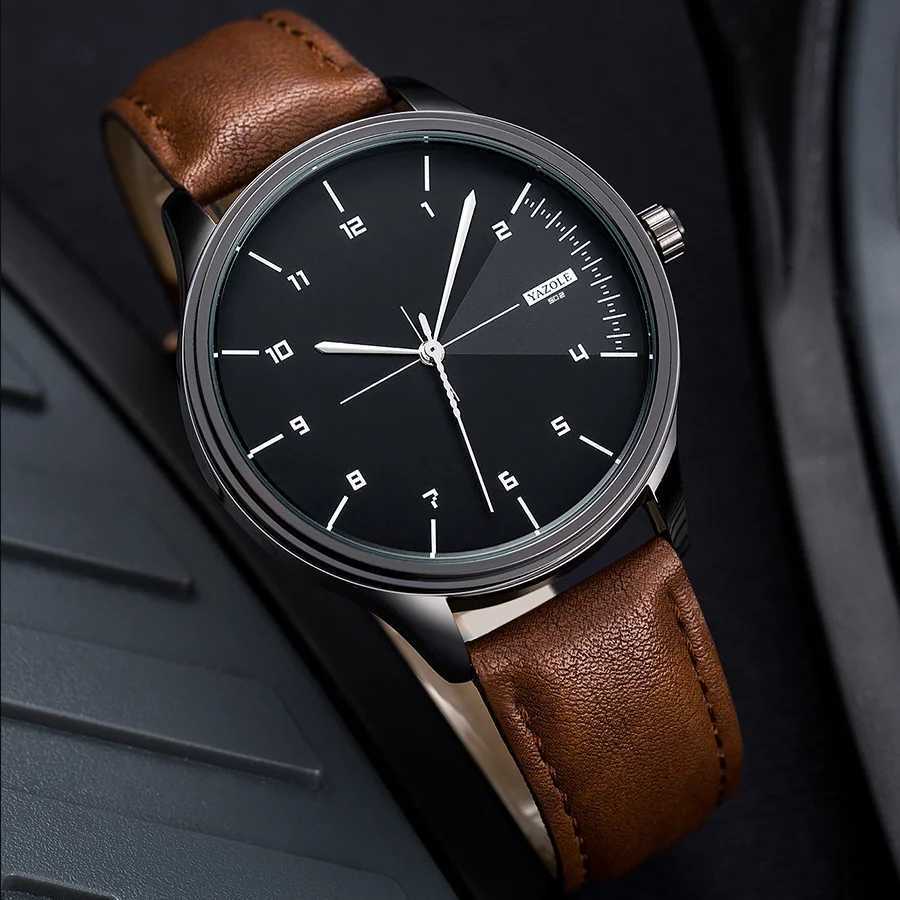 YAZOLE Top Luxury Mens Leather Quartz Watch Mens Leisure Sports Watch Montre Homme Y250407