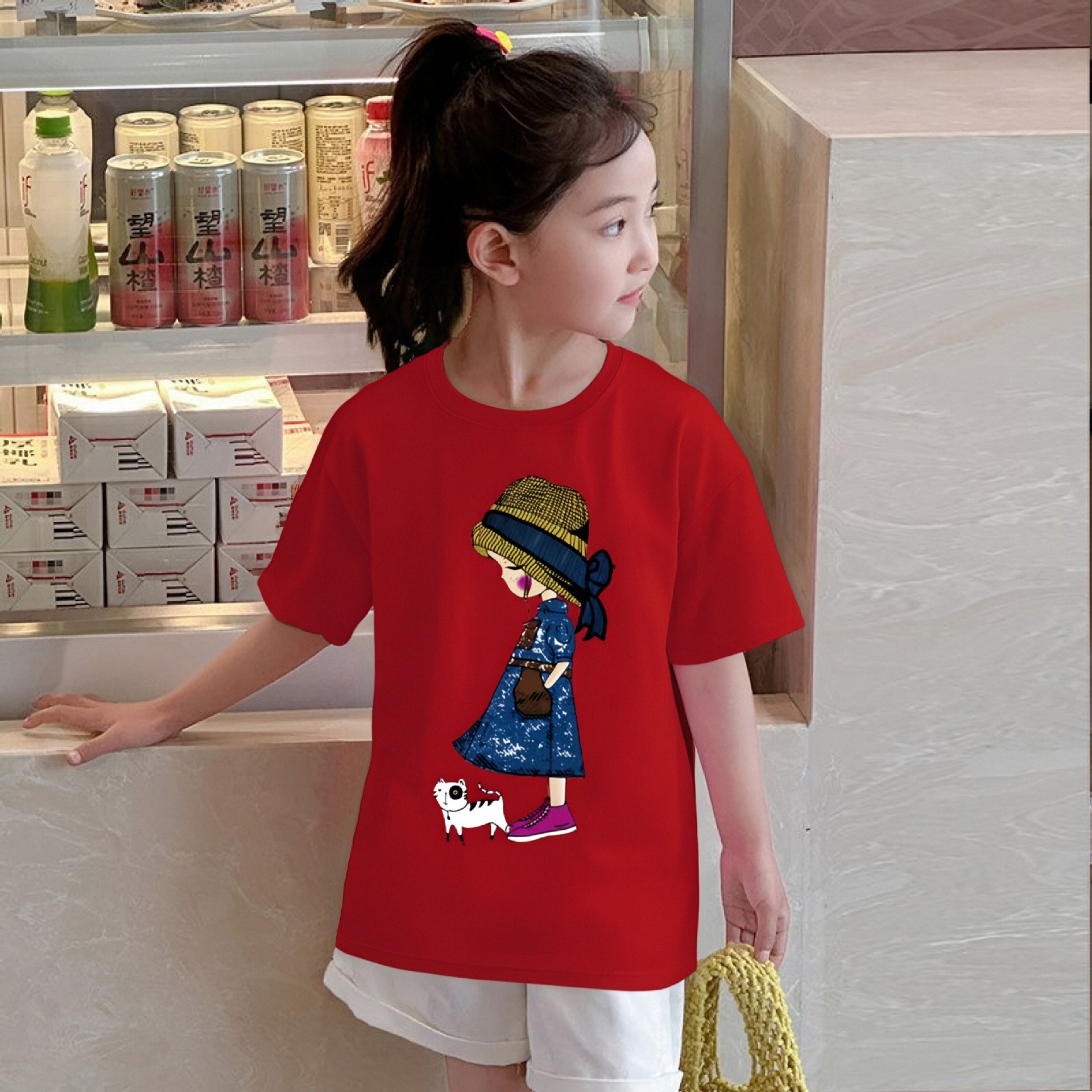Ddmyshoesvip Girls Short Sleeved T Shirt New Summer Clothing Cartoon Printed Children S Clothing Little Girls Round Neck Pure Cotton Top Trendy