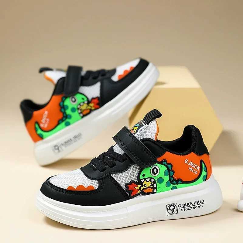 Childrens sports shoes boys and girls dinosaur printed leather sports shoes soft non slip casual childrens tennis baby walking shoes W250407
