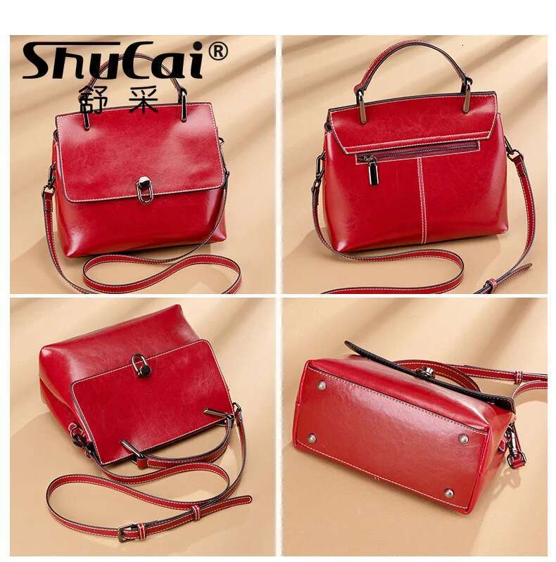 Women's Cowhide Leather Bags Fashion One-Shoulder Handbags Ladies Classic Satchels Large Capacity Messenger Versatile