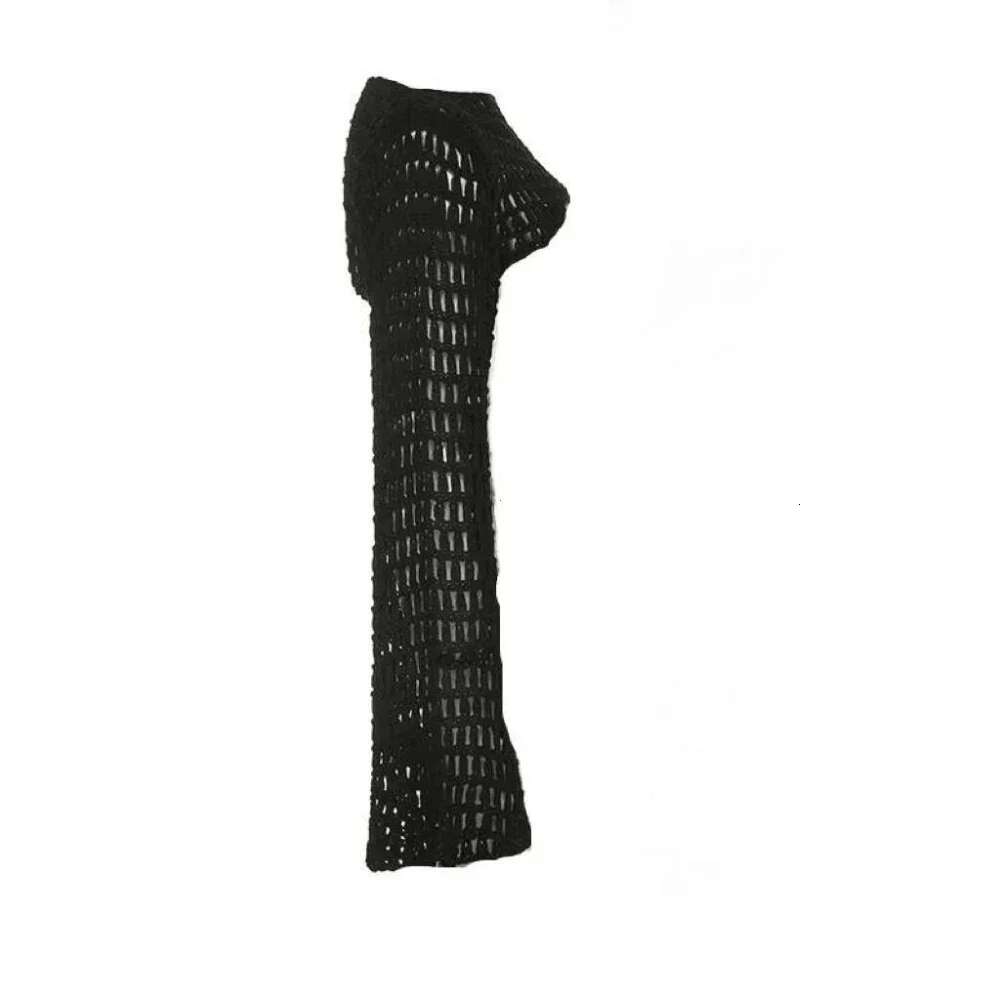 Y2k Crochet Knit Hollow Out Crop Top Long Flared Sleeve Shrug Sweater Mesh Cover Ups Cardigan Streetwear Pullover Women