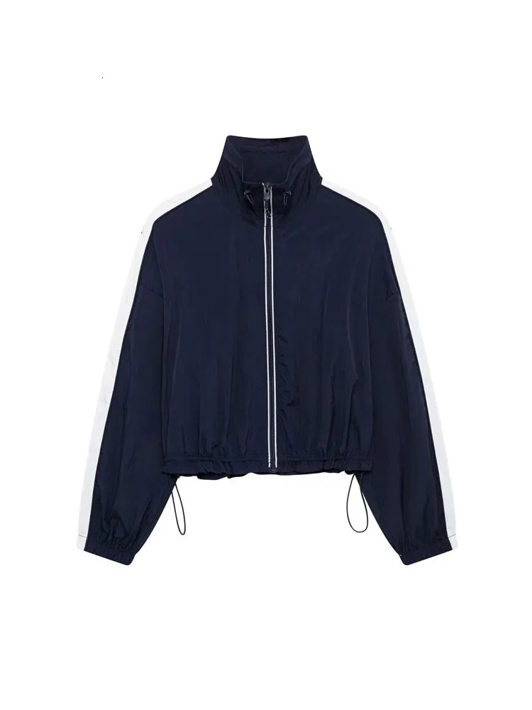 TRZA Women Fashion With Side Stripes Cropped Jacket Coat And High Waist With Elastic Drawstring Skort Female Two Piece Sets 250408