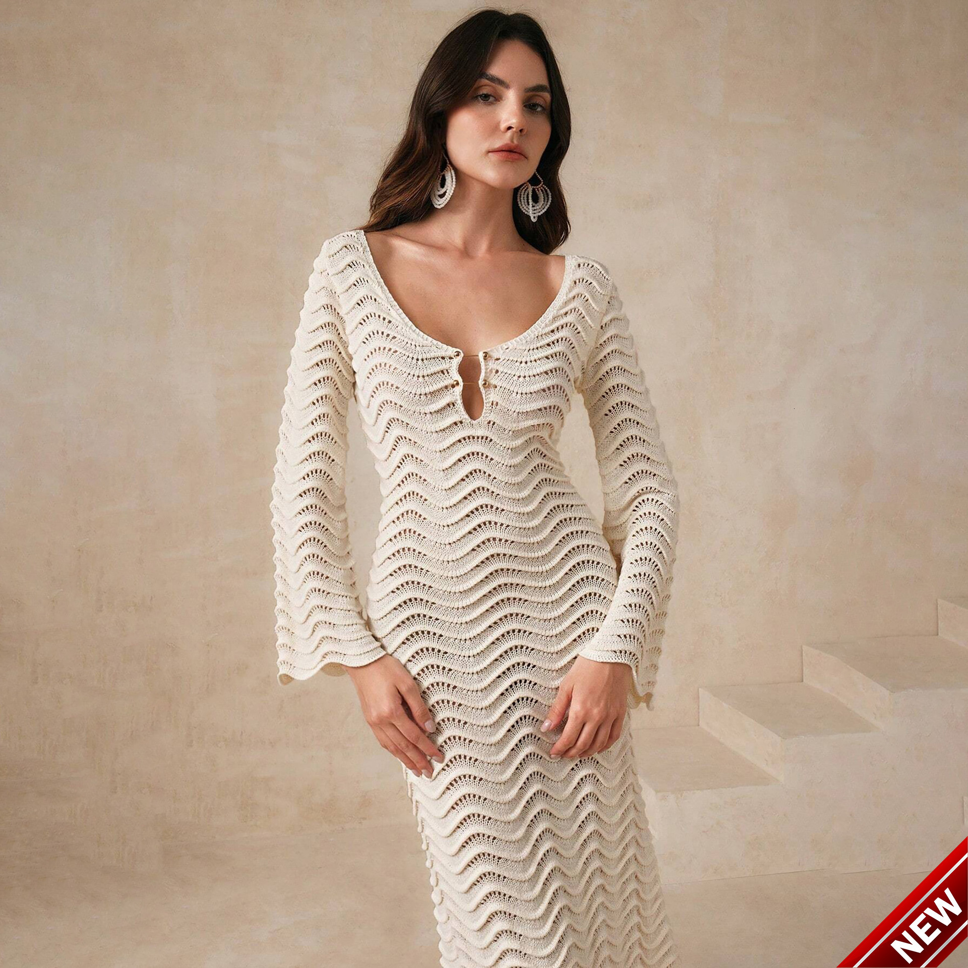 New products for 2025!! Beach skirt womens solid color sexy knitted beach bikini swimsuit cover up dress