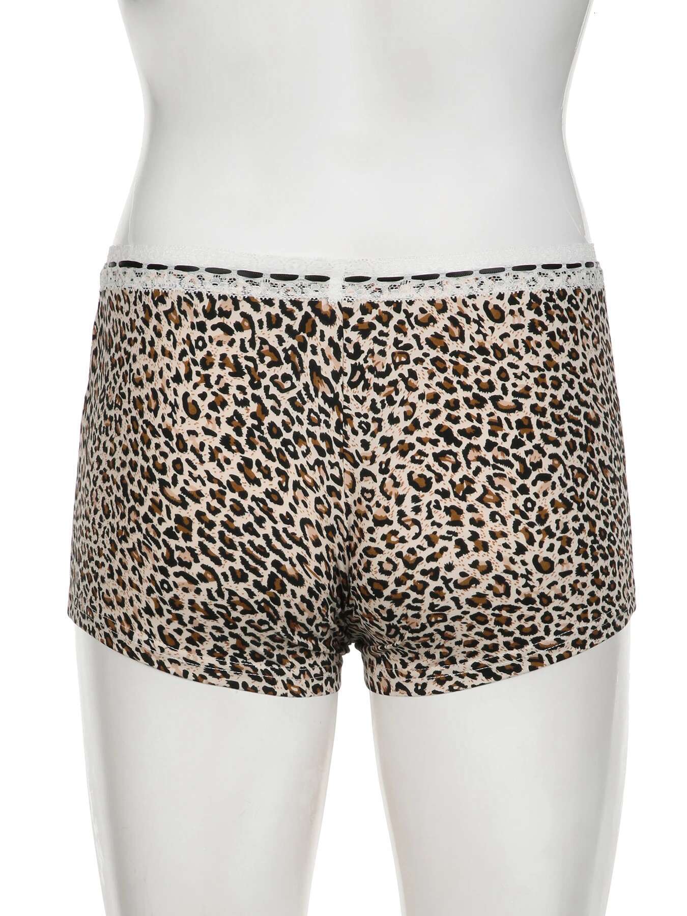 IAMSURE Sexy Slim Leopard Printed Lace Trim Casual Bandage Low-Waisted Shorts Women 2024 Summer Fashion Streetwear Ladies