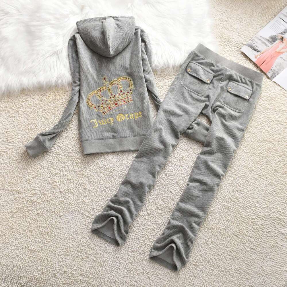 Veet Tracksuit Large Gemstone 3D Pattern Winter Warm Outdoor Sports Women Casual Hooded Sweatshirt Suit