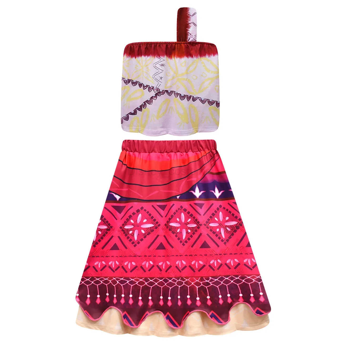 Disney Moana 2 Princess Dress Girl Role Play Vaiana Single Shoulder Costume Halloween Vestido Childrens Birthday Ball Costume X250408