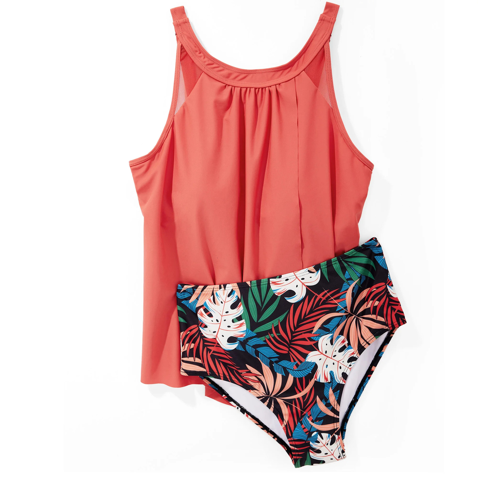 Printed Tankini set womens swimsuit vest bra bikini beach suit 2piece XL size 250408Z