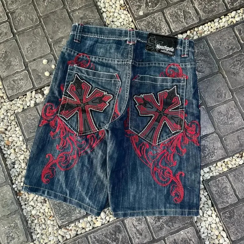 Gothic punk cross graphic printing mens casual denim shorts fashion comfortable casual jorts shorts y2k 250402