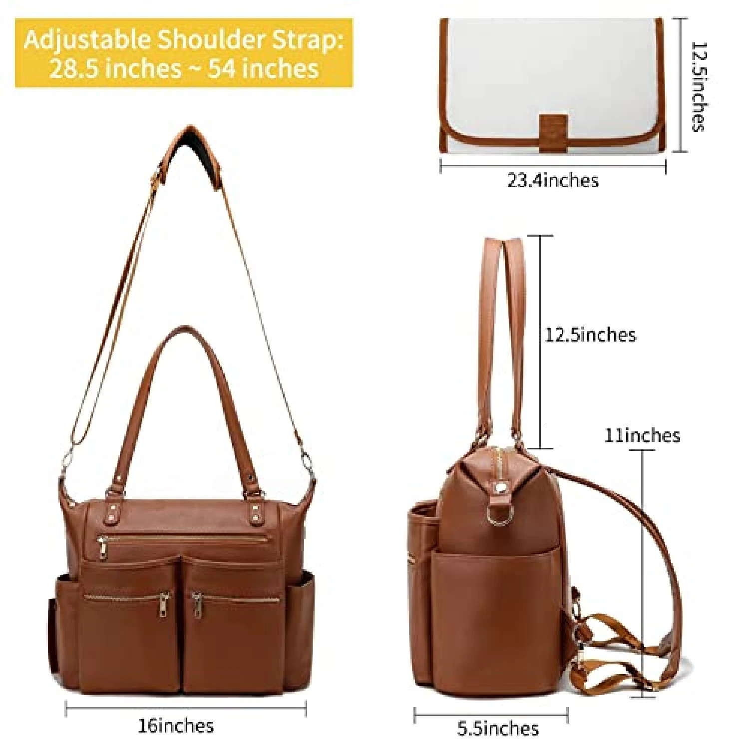 Leather Diaper Bag Tote Backpack for Mommy Dad Baby Nappy Organizer with Changing Station Stroller Straps Pacifier Case Boy Girl 250407