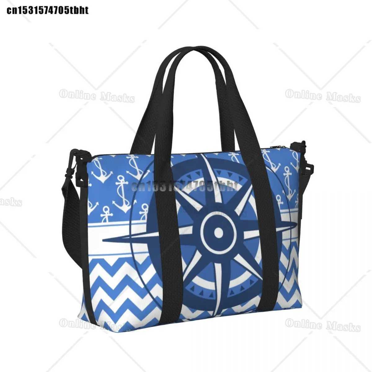 Captains Compass Tote Bag Women Big Capacity Nautical Anchor Sailing Sailor Gym Beach Travel BagsC250407