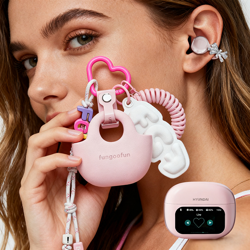 HYUNDAI Top earrings butterfly Headphones Design with LCD Full Color Touch Screen Audio Wireless airpods for Music Phone Calls with earrings Bow tie s