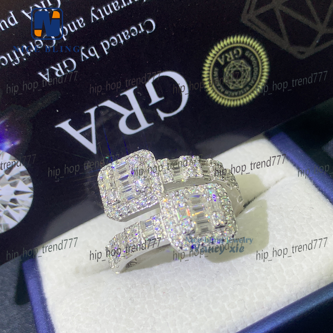 Custom Pass Diamond Tester Hip Hop VVS baguette Moissanite Ring Iced Out 925 Silver Ring Men Hip Hop Jewelry