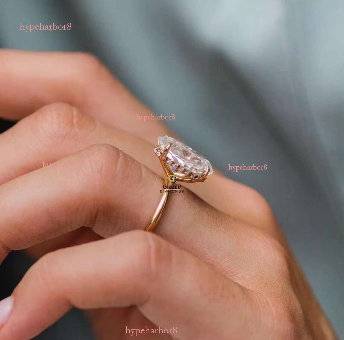 14x11mm oval cut silica VVs transparent hidden halo Hailey Bieber 10k female celebrity ring