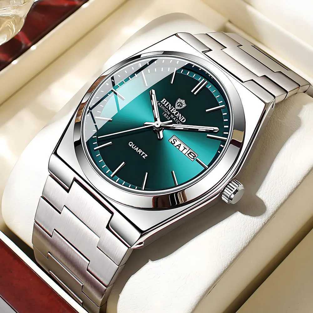 UTHAI Mens Watch Light Luxury Brand Stainless Steel Double Calendar Waterproof Mens Business Leisure Fashion Quartz Watch Y250407