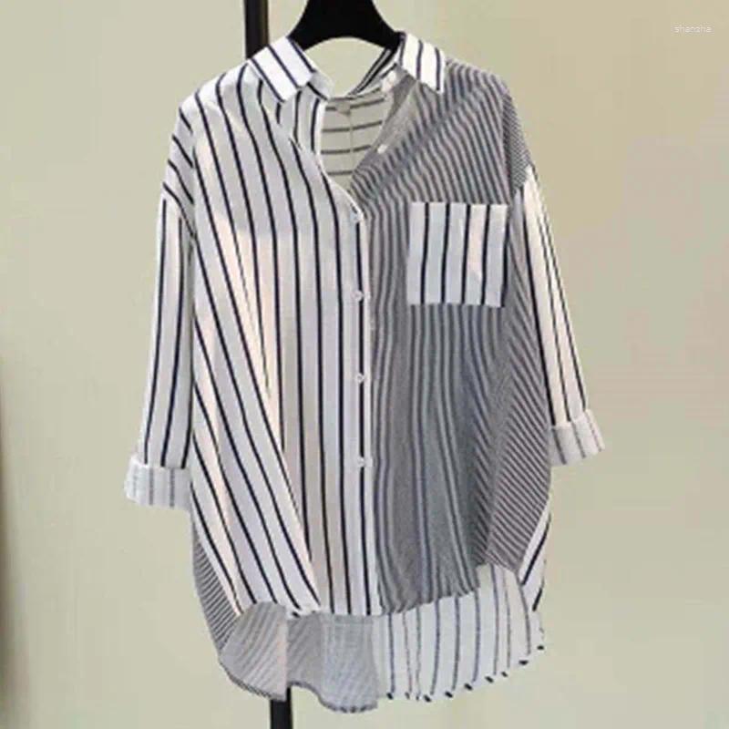 Women's Blouses Striped Button Up Shirts Women Long Sleeve Top Ladies Oversized Elegant Korean Fashion Linen Clothing Summer 2025