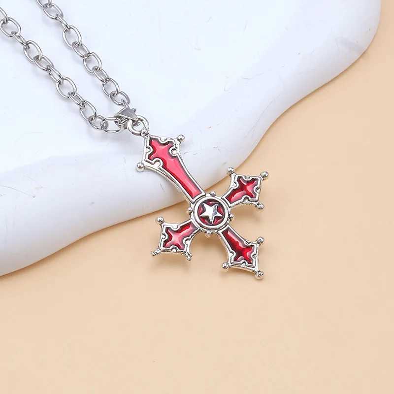Fashion Punk Red Cross Necklace for Women Gothic Dark Alloy Pendant Choker Chains Trendy Personty Accessories Gifts WholesaleC250407