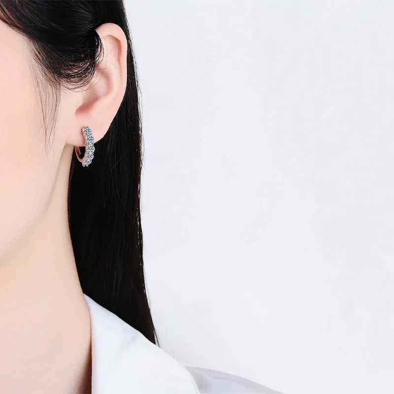 4MM Moissanite Hoop Earrings for Women Wedding Sparkling Simulated Diamond Earring S925 Sterling Silver JewelryC250407