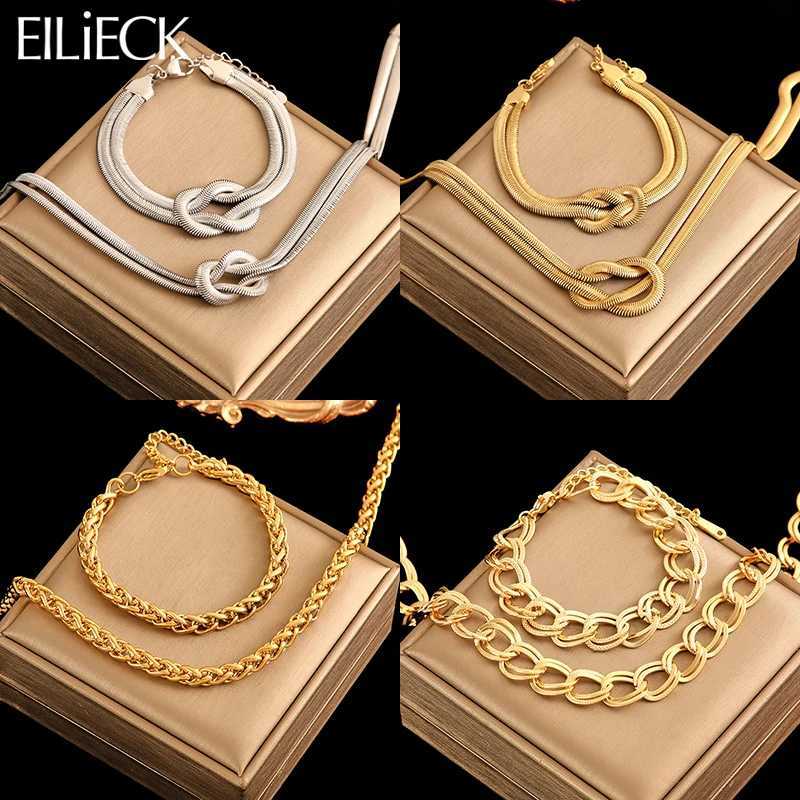 EILIECK 316L Stainless Steel Chain Necklace Bracelet Set Declaration Gold 18K Galvanized Jewelry Set Waterproof Bijoux Womens Y250408