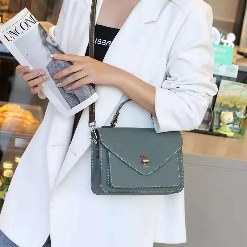Real Leather Handbag, Women's Envelope New Cowhide Mailman French Small Square Bag, Crossbody Bag