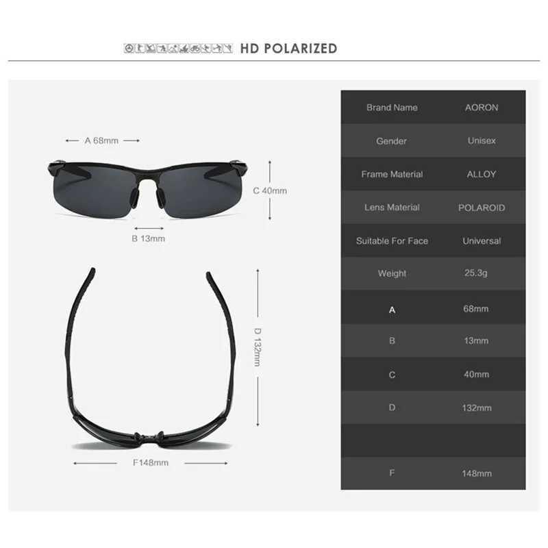 AORON Driving Polarized Sunglasses Mens Aluminum Magnesium Frame Sports Sunglasses Driver Retro Sunglasses UV400 Anti Glare W250408