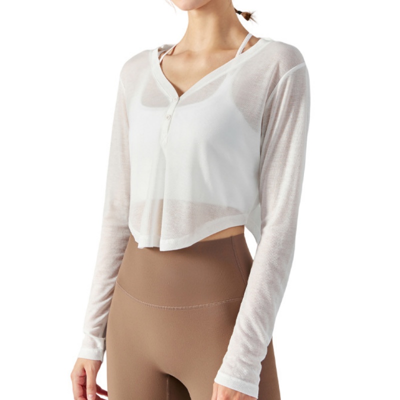 Yoga Clothes Long Sleeved Cover Up Women Slightly Breathable Sexy Top Running Sports Loose Fit Plus Size Fitness Clothes Breathable T-shirt
