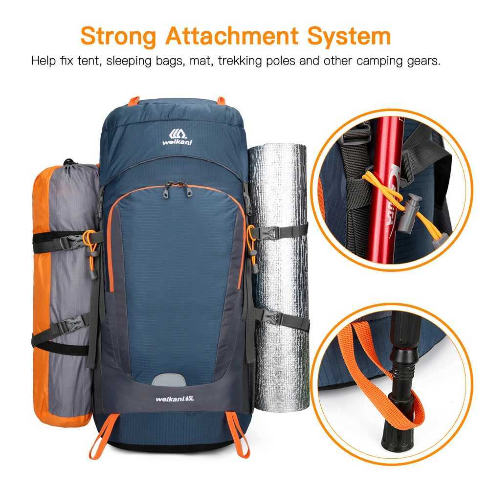 65L Backpack Water-resistant Hiking Backpack with Rain Cover Outdoor Sport Travel Daypack for Camping Climbing MountaineeringC250407
