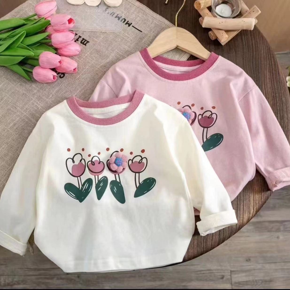 Ddmyshoesvip New Fashion T Shirt For Autumn Clothing Baby Girls Long Sleeve Bottom Shirt Children S Versatile Korean Version Flower Top