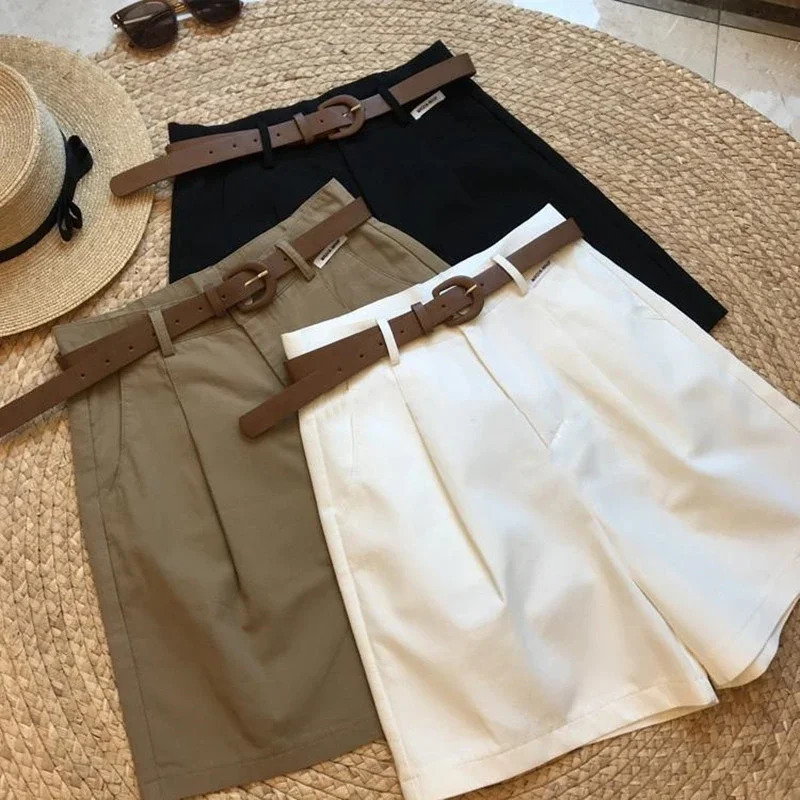 Cotton Wide Leg Shorts for Women Summer A-Line Korean Fashion Womens Shorts Classic Loose Casual Zipper White Shorts 250408