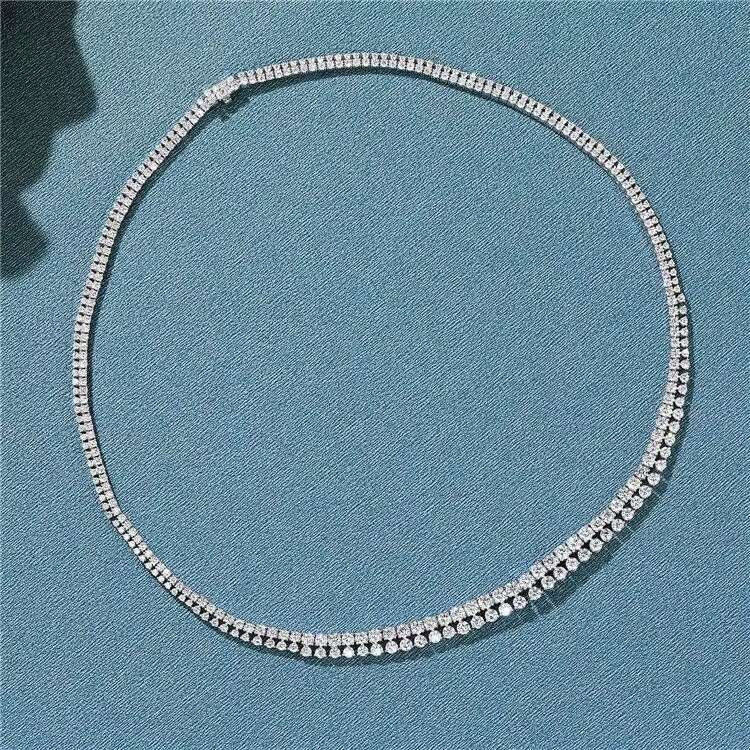 2-line tennis necklace laboratory gold Cuban chain