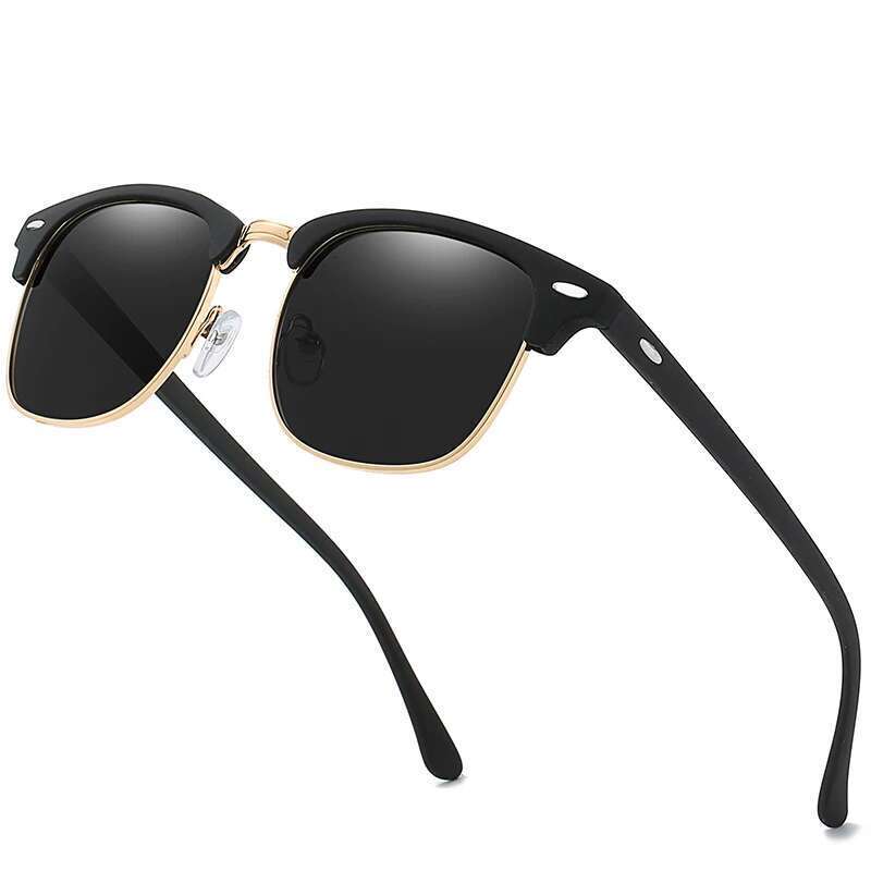 Half Frame Polarized Sunglasses Man Woman Brand Designer Sun Glasses Male Retro Rivet Mirror Eyewear Metal Gafas De Sol