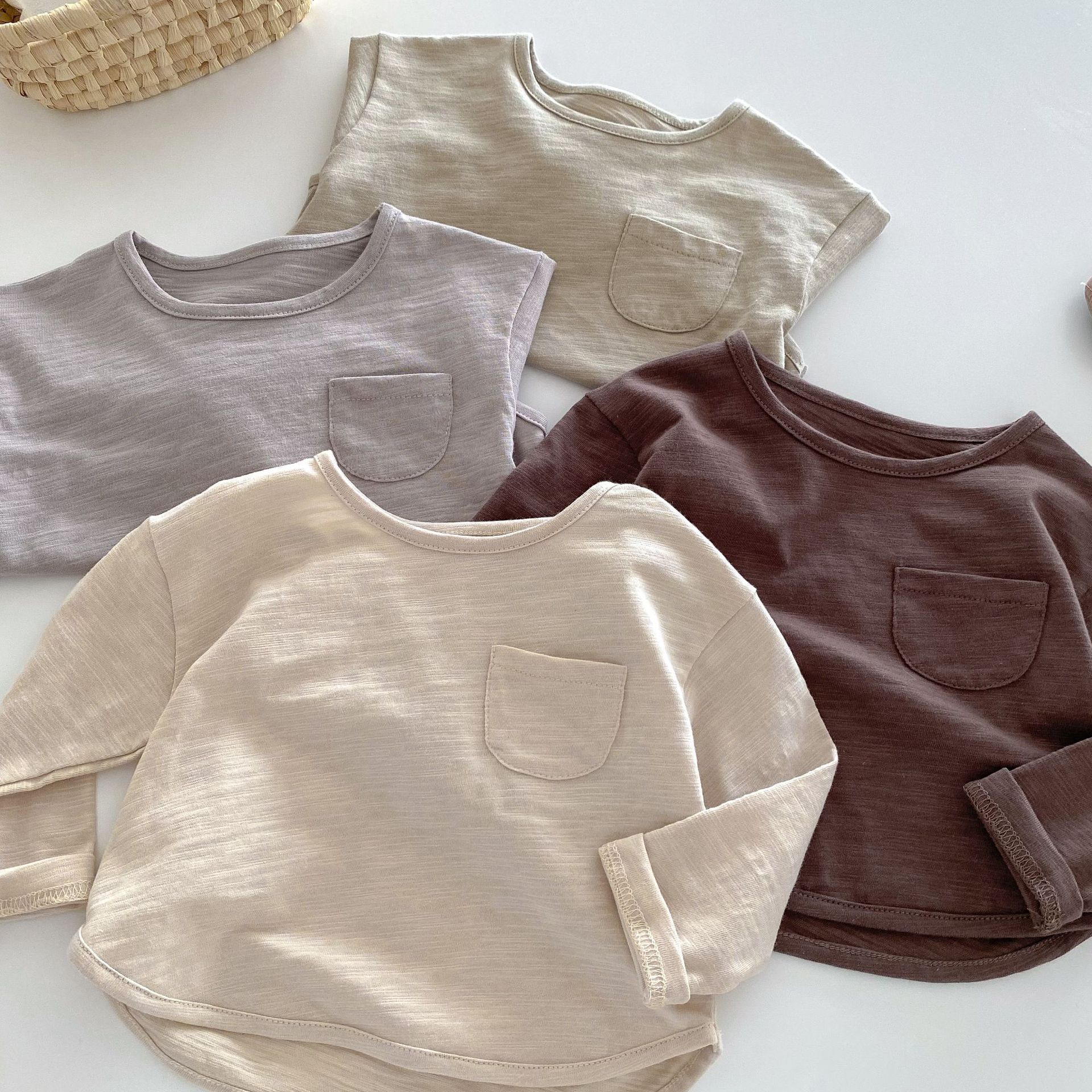 Ddmyshoesvip Spring Bamboo Cotton T Shirt 0-5 Years Old Korean Children S Clothing Top Baby Boy Solid Color Long Sleeve Bottom Shirt