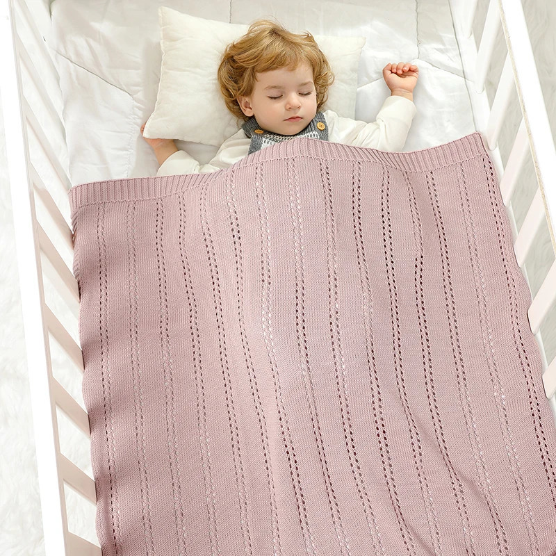 Vertical Stripes Solid Color Baby Cotton Blankets Plain Knitted Babies Boys Girls Muslin Swaddle Blanket For born Infant 250408