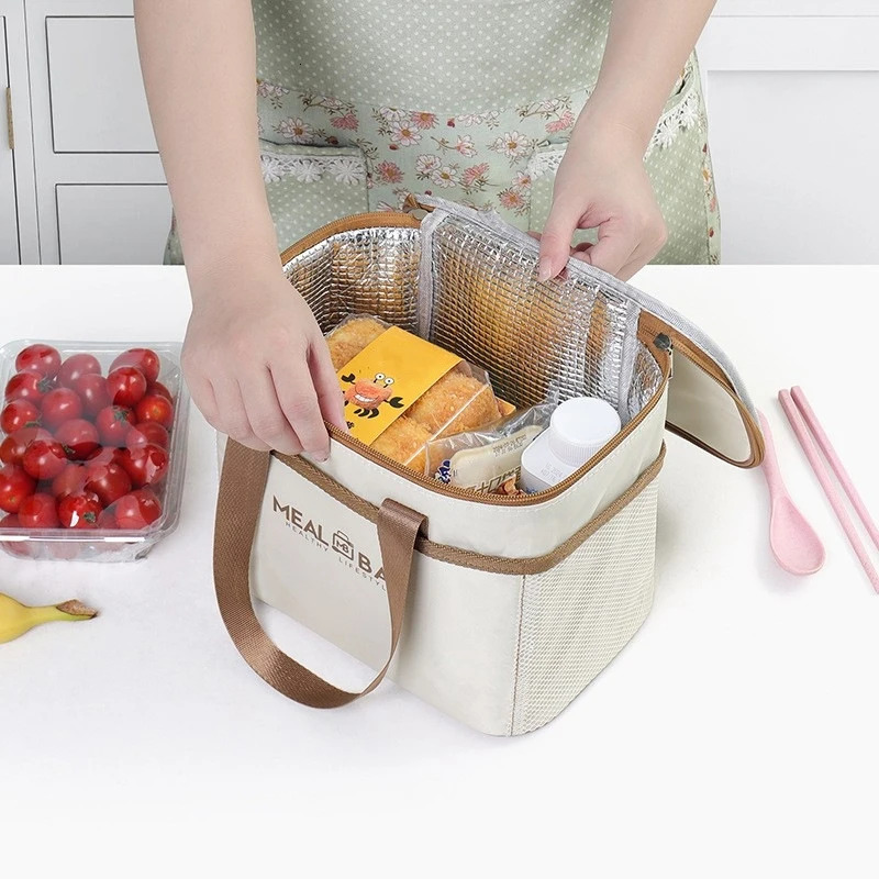 Portable lunch bag food insulation box waterproof shoulder strap handheld fresh aluminum DH 250401