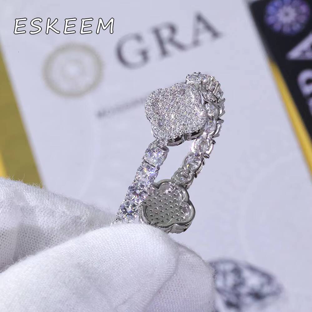 High Quality VVS Moissanite Four Leaf Clover Tennis Bracelet 925 Sterling Silver Gold Plated Iced Out Womens Jewelry