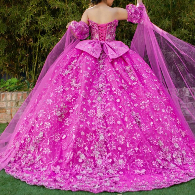 Rose Red Quinceanera Dresses Off Shoulder Ball Gown Sweet 16 Dress Sequin Applique Flower Beads Bow Tull Birthday Party Vestidos 15 De Anos