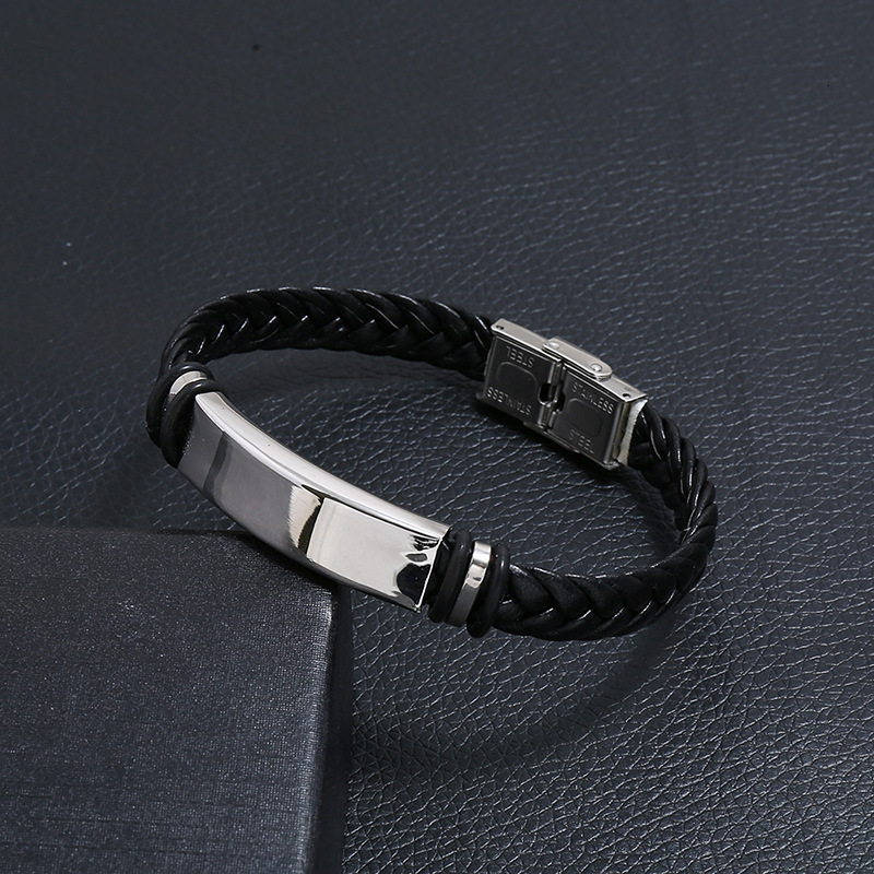 Titanium steel leather woven men's bracelet with smooth surface that successful men must possess