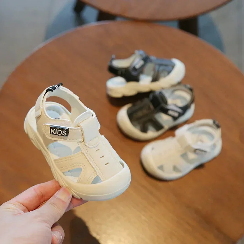 Summer Infant Sandals Baby Girls Boys Anti-collision Toddler Shoes Soft Bottom Genuine Leather Kids Children Beach Sandals 250407