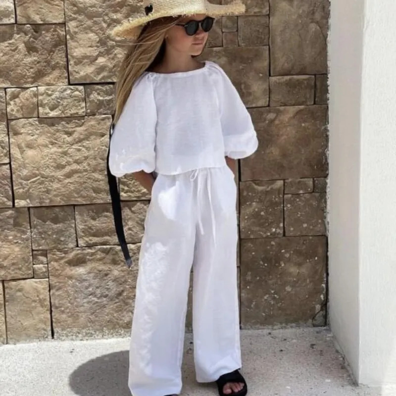 Fashion Baby Girl Cotton Linen Clothes Set ShirtPant 2pcs Infant Toddler Child Clothing Set Spring Summer Baby Clothes 1-6Y 250407