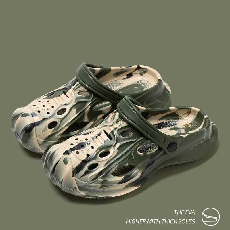 New Arrival Comwarm 2025 Mens New Clogs Sliding Block Fashion Camouflage Cave Garden Shoes Outdoor Non slip Beach Sliding Block Mens Casual Sandals T2