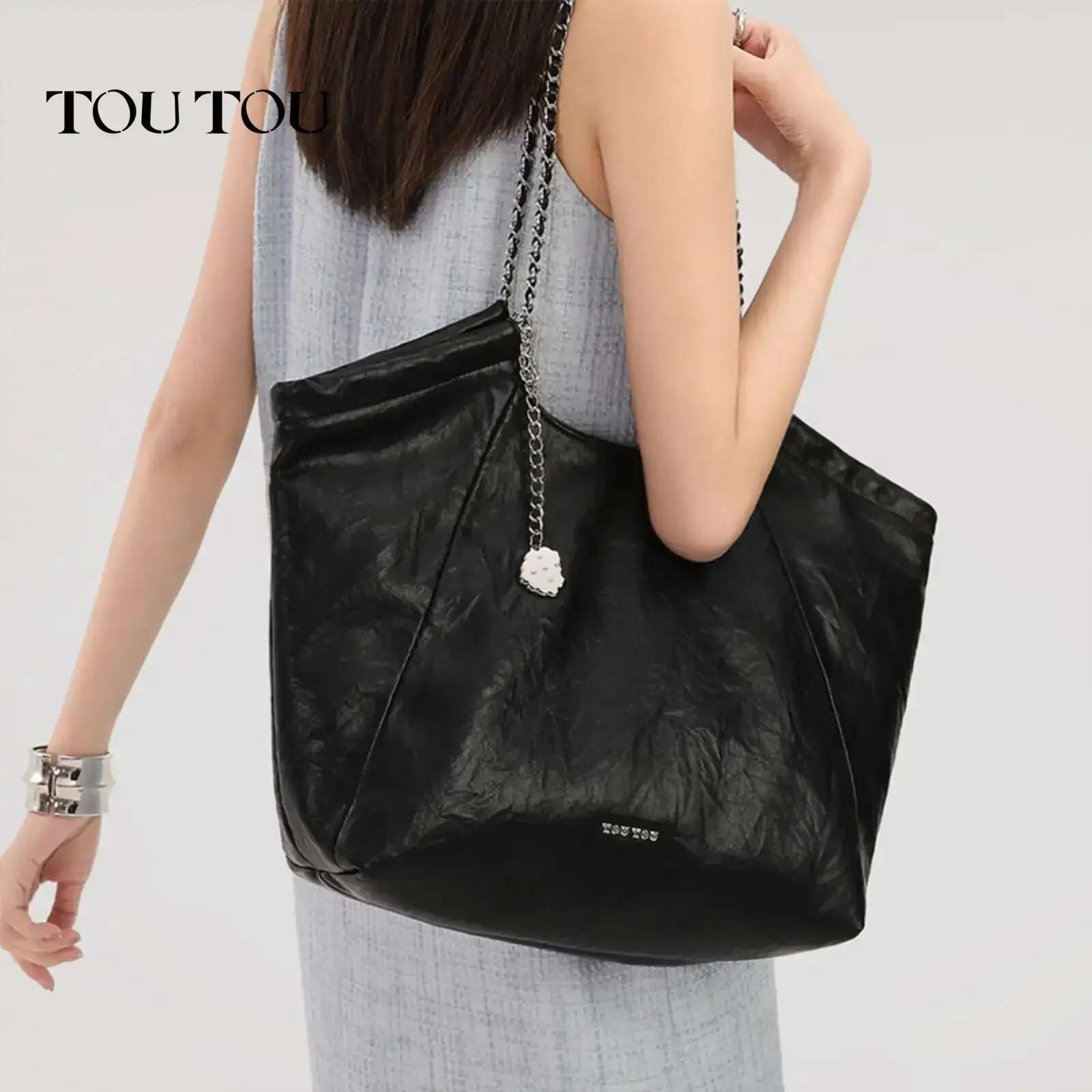 TOUTOU Large Capacity Tote High-End And Fashionable Commuting Pleated Single Shoulder Armpit Bag Women Valentine Gift