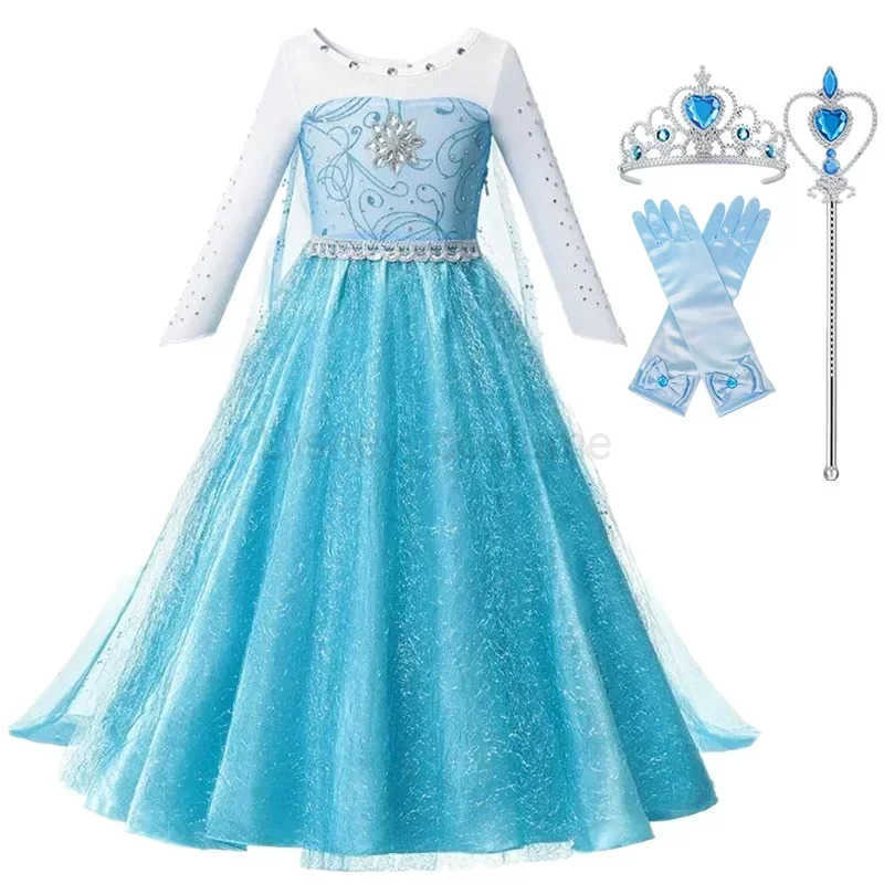 Disney 2024 Frozen Elsa Snow Queen Dress Girl Princess Dress Role Playing Costume Childrens Ball Dress Halloween Birthday Party Vest 4-10Y X250408
